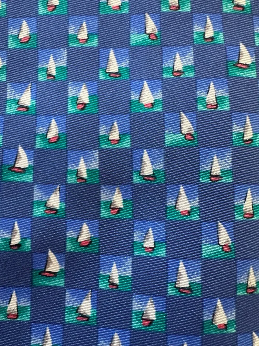 Dunhill Blue Green Sailboat Motif Tie